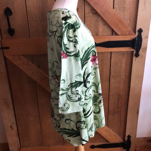 NEW WOMENS COLLECTIONS ETC. GREEN FLORAL TUNIC WITH HUMMINGBIRDS SEQUINS SIZE L - Picture 4 of 7